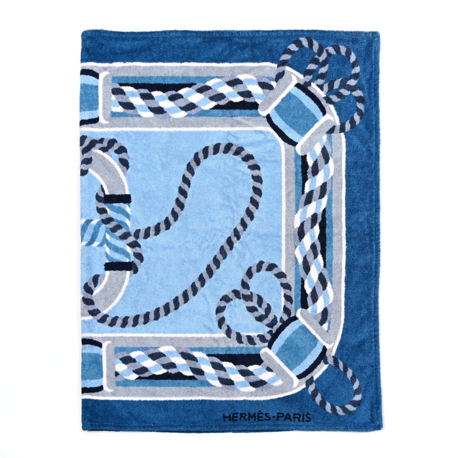Hermes Cotton Terry Canoe H Beach Towel Denim 1 of 5
