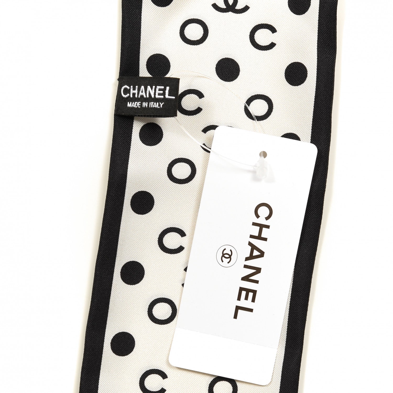Chanel Silk CC Twilly Hair Tie Ivory Black 6 of 6