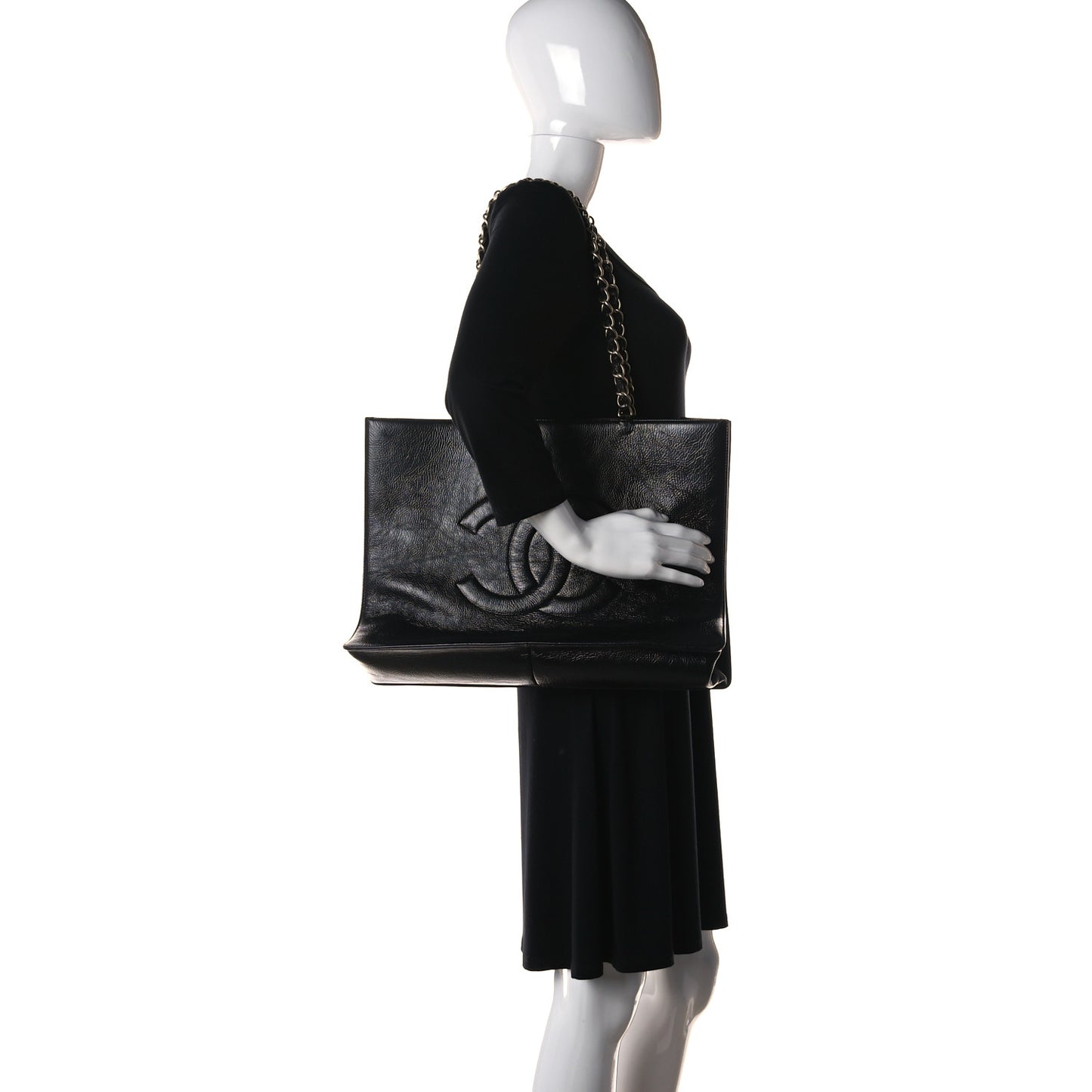 Shiny Aged Calfskin Shopping Bag Black