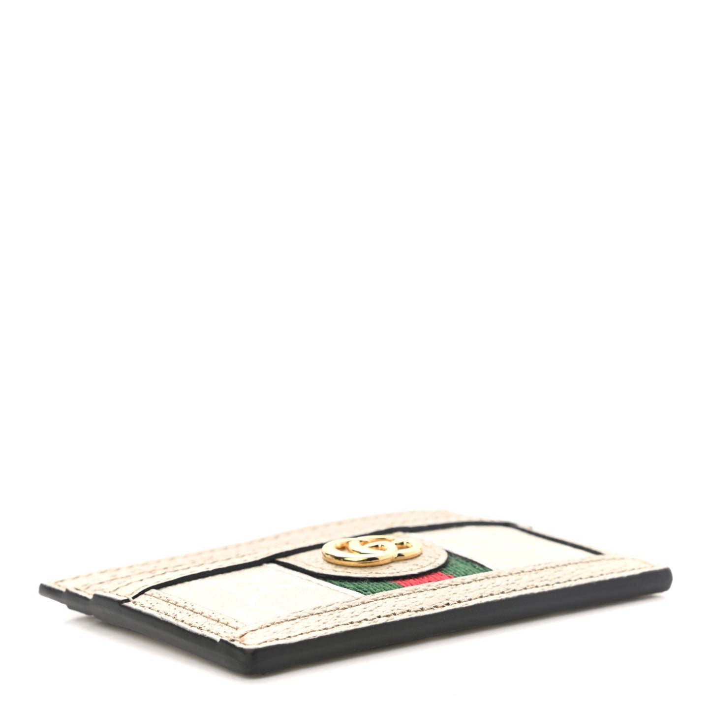 GG Supreme Monogram Textured Dollar Calfskin Web Ophidia Card Holder Beige Mystic White Oatmeal