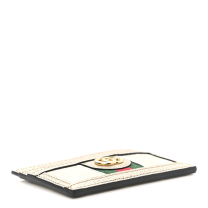 Gucci GG Supreme Monogram Textured Dollar Calfskin Web Ophidia Card Holder Beige Mystic White Oatmeal 3 of 7