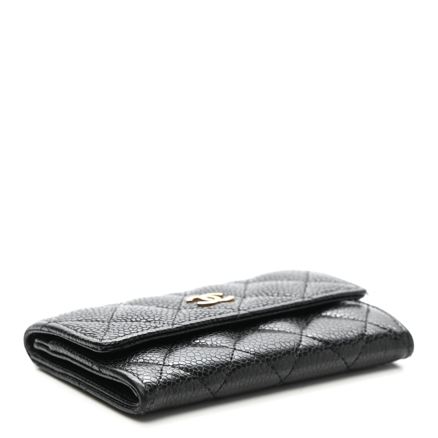 Caviar Quilted Flap Card Holder Black