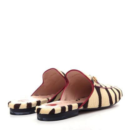 Gucci Calf Hair Tiger Print Womens Princetown Slippers 35.5 Natural Black Romantic Cherry 4 of 12
