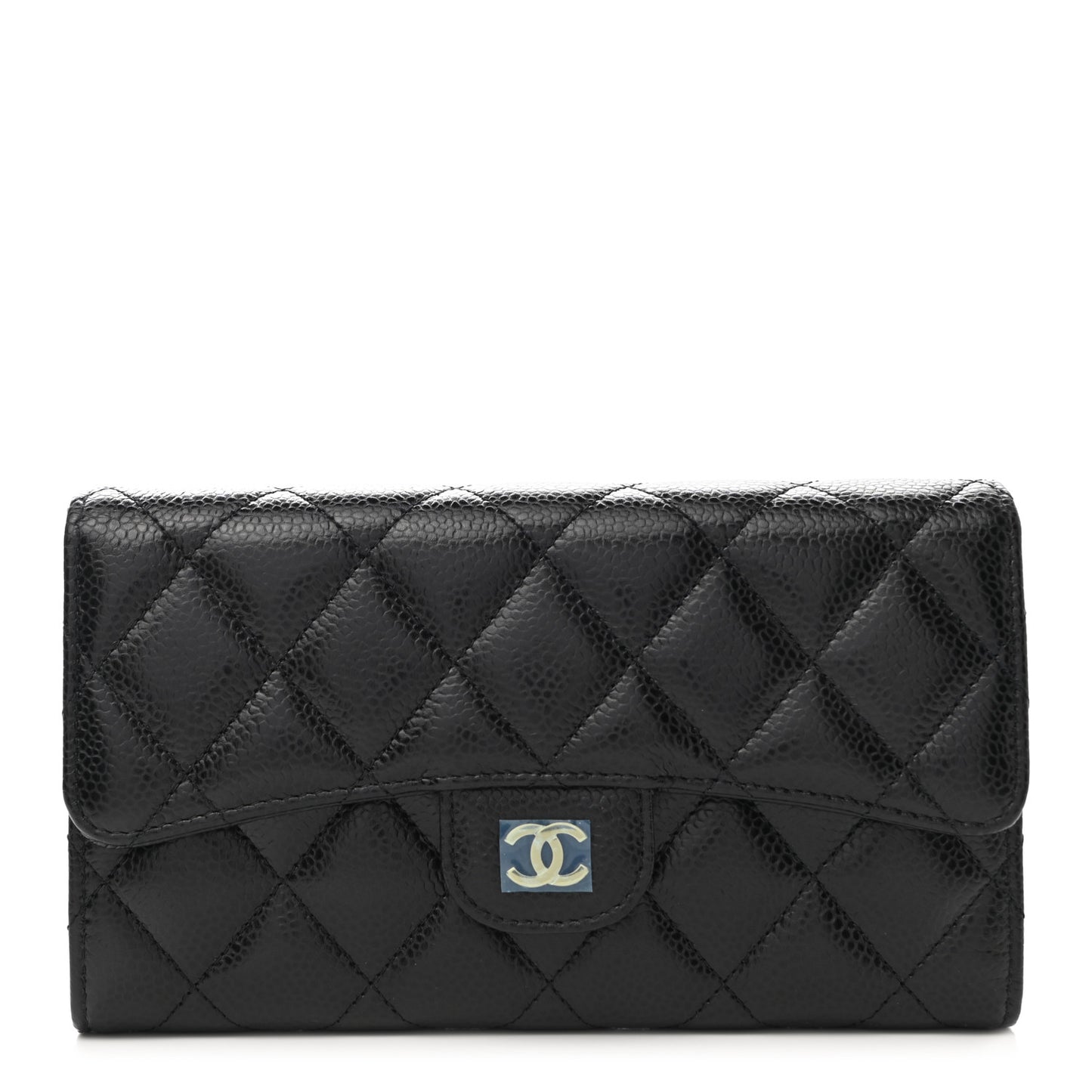 Caviar Quilted Large Flap Wallet Black
