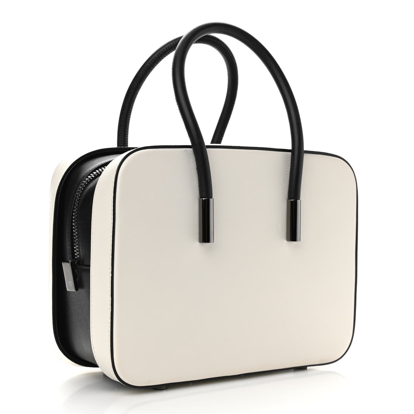 Calfskin Top Handle Bag White Black