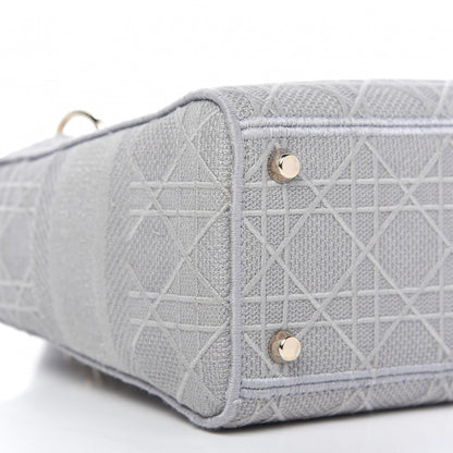 Christian Dior Canvas Embroidered Cannage Medium Lady D-Lite Stone Gray 6 of 10