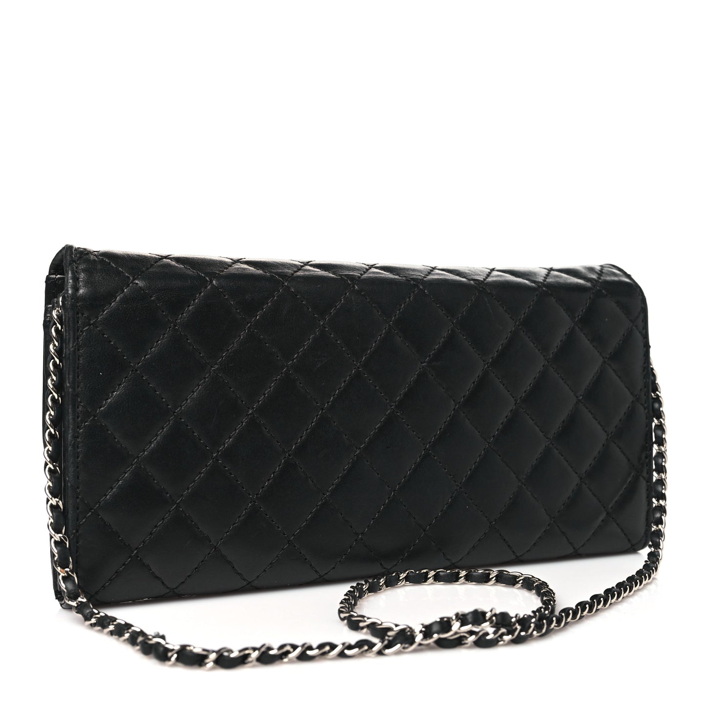 Lambskin Quilted Clutch with Chain Flap Black