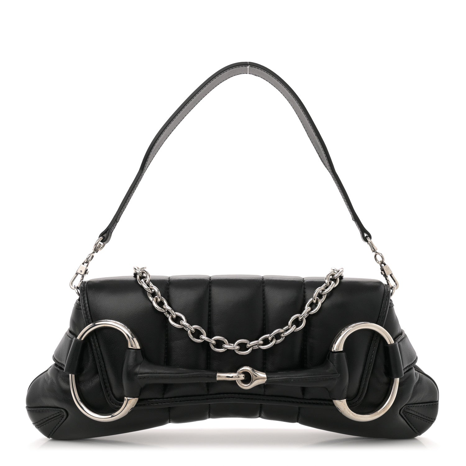 Gucci Nappa Vertical Matelasse Medium Maxi Horsebit Chain Shoulder Bag Black 1 of 12