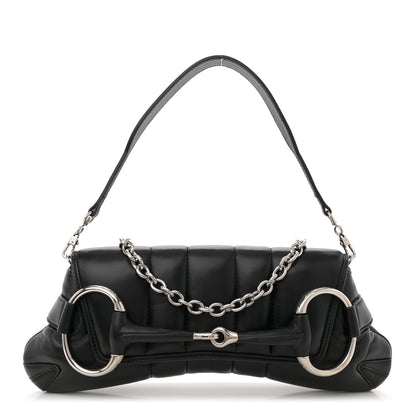 Gucci Nappa Vertical Matelasse Medium Maxi Horsebit Chain Shoulder Bag Black 1 of 12