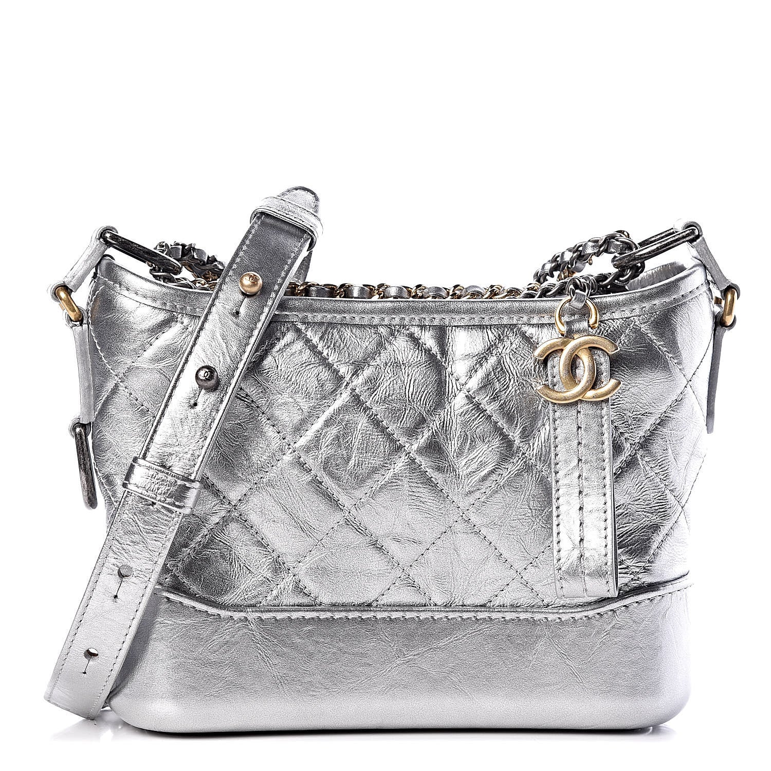 Chanel Metallic Aged Calfskin Quilted Small Gabrielle Hobo Silver 1 of 12