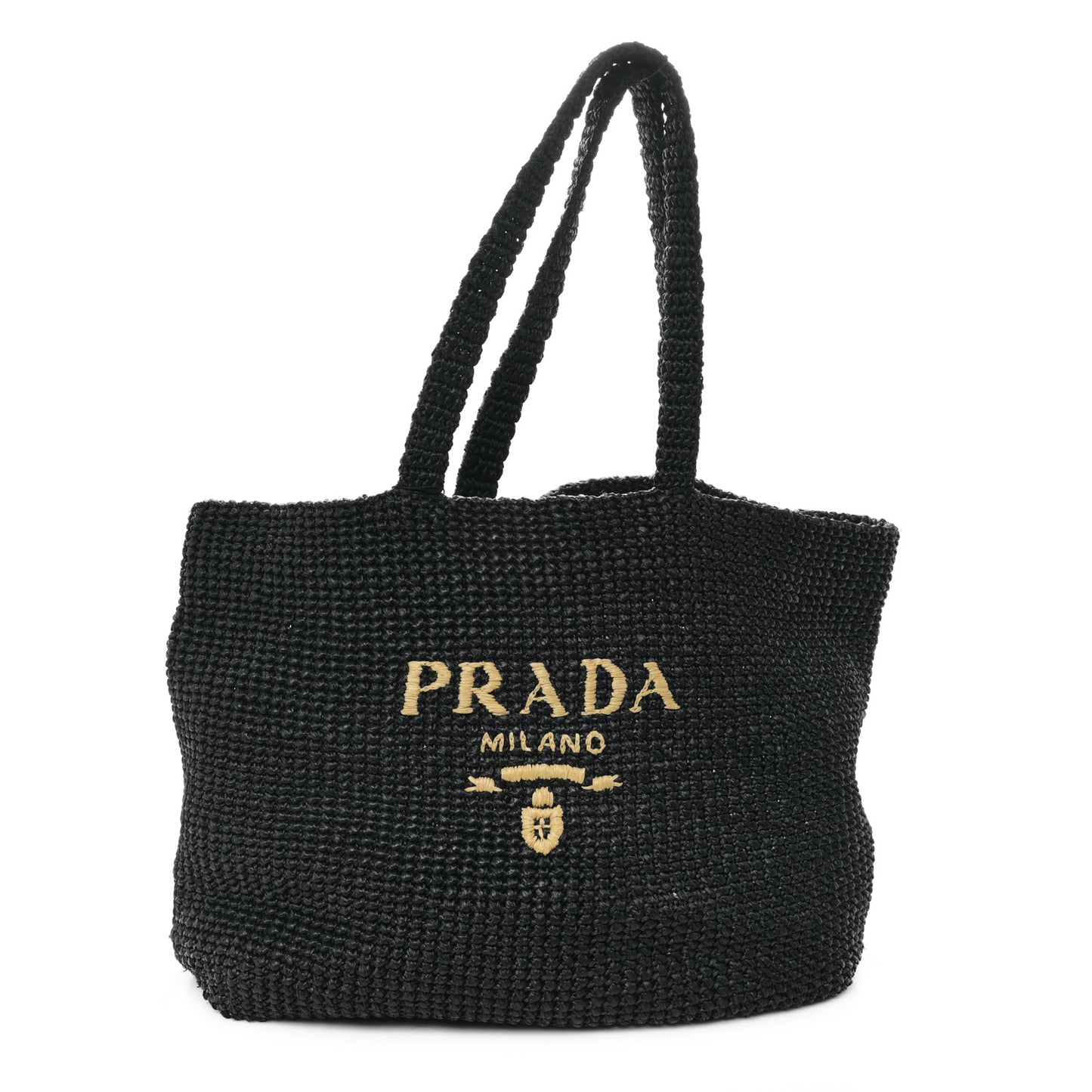 Yarn Raffia Effect Crochet Logo Tote Black