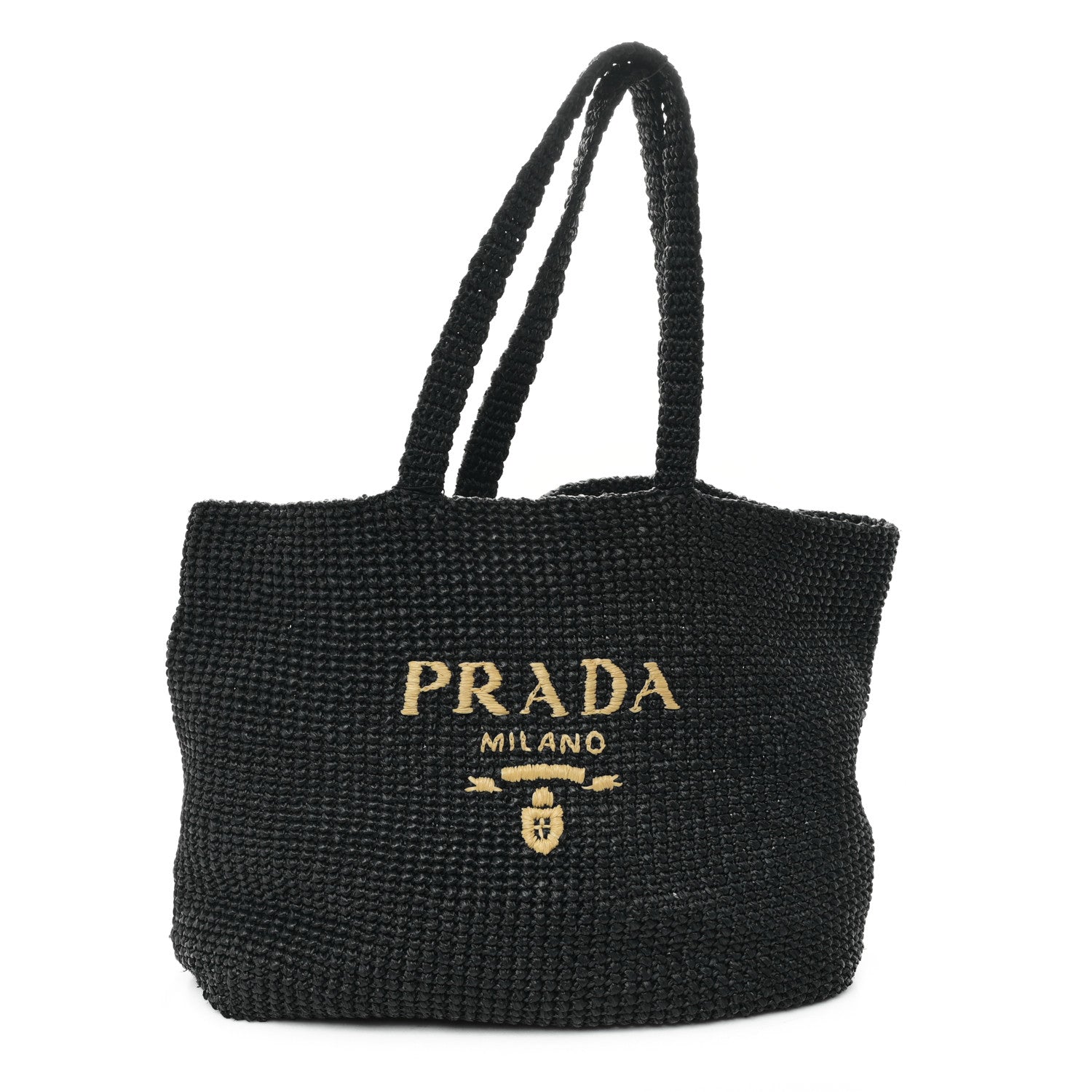 Prada Yarn Raffia Effect Crochet Logo Tote Black 1 of 12