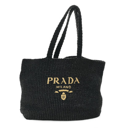 Prada Yarn Raffia Effect Crochet Logo Tote Black 1 of 12