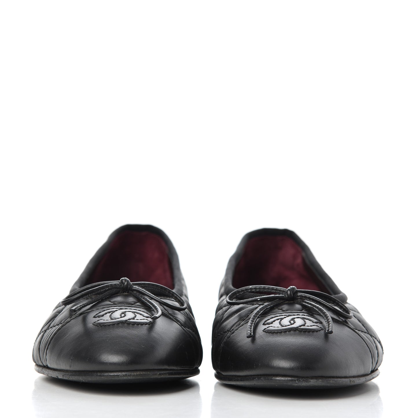 Aged Calfskin Quilted CC Cap Toe Ballerina Flats 38 Black