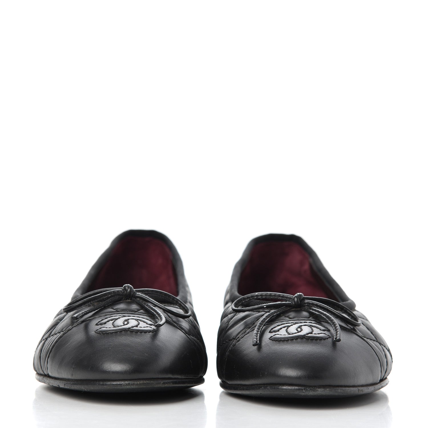 Chanel Aged Calfskin Quilted CC Cap Toe Ballerina Flats 38 Black 2 of 25