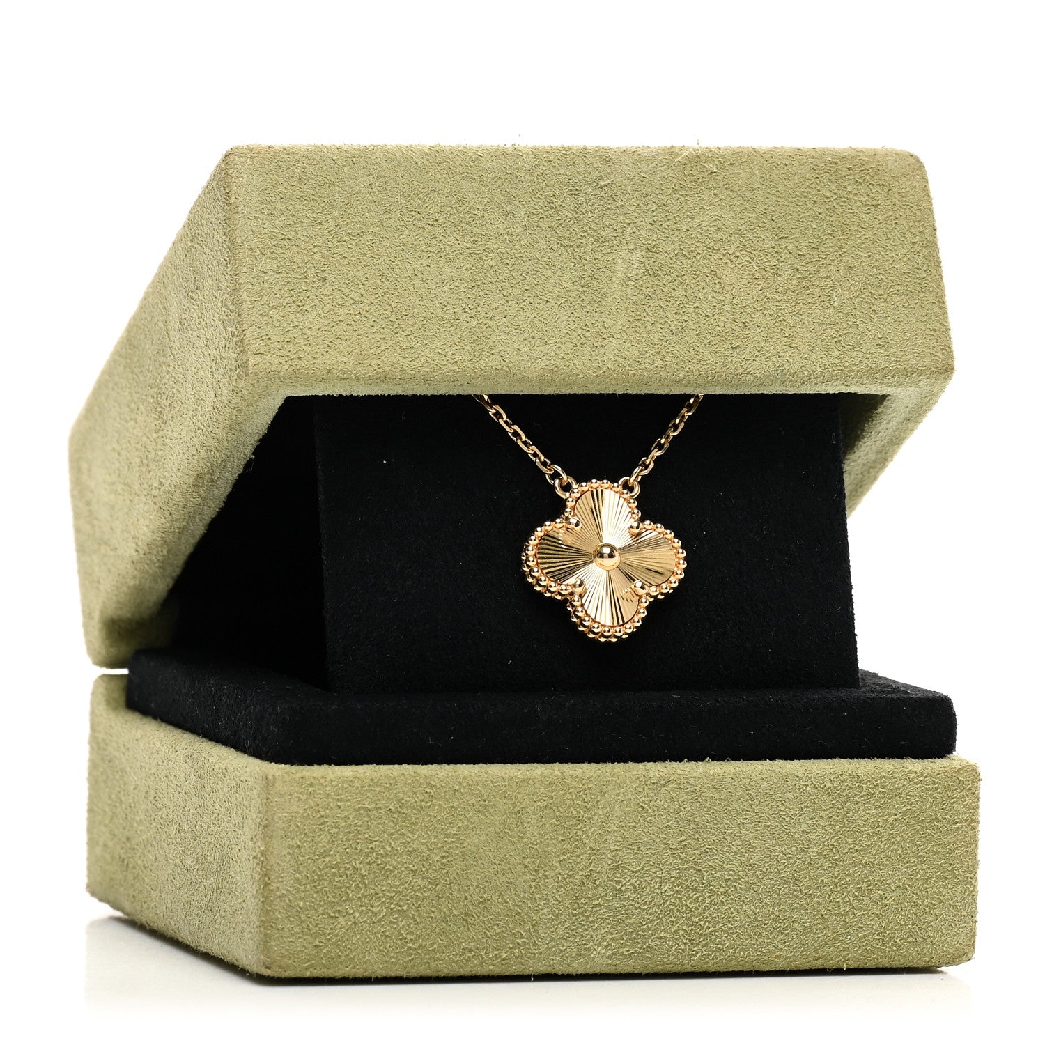 Van Cleef & Arpels 18K Yellow Gold Guilloché Vintage Alhambra Pendant Necklace 5 of 5