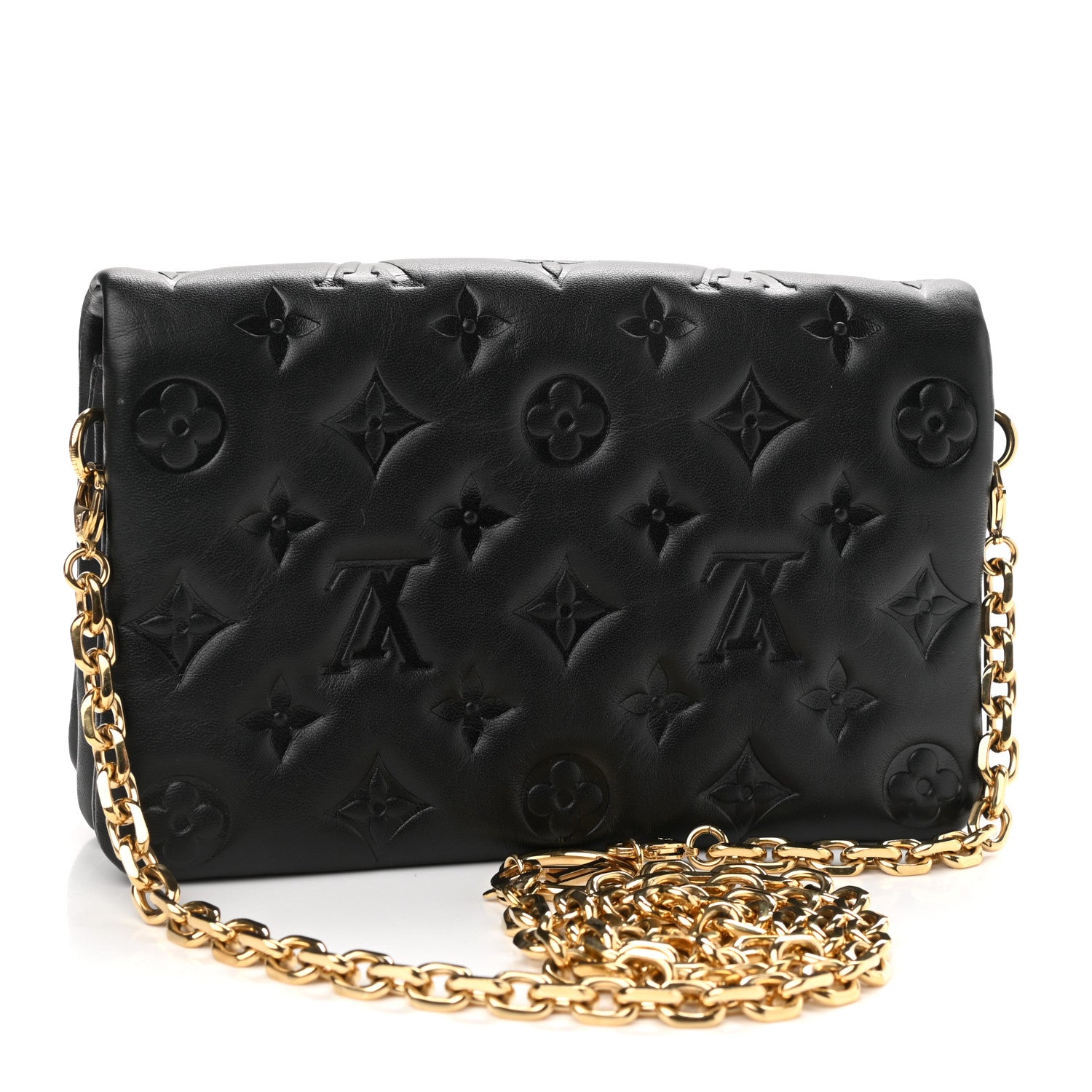 Louis Vuitton Lambskin Embossed Monogram Pochette Coussin Black 3 of 10