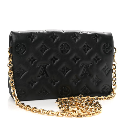 Louis Vuitton Lambskin Embossed Monogram Pochette Coussin Black 3 of 10