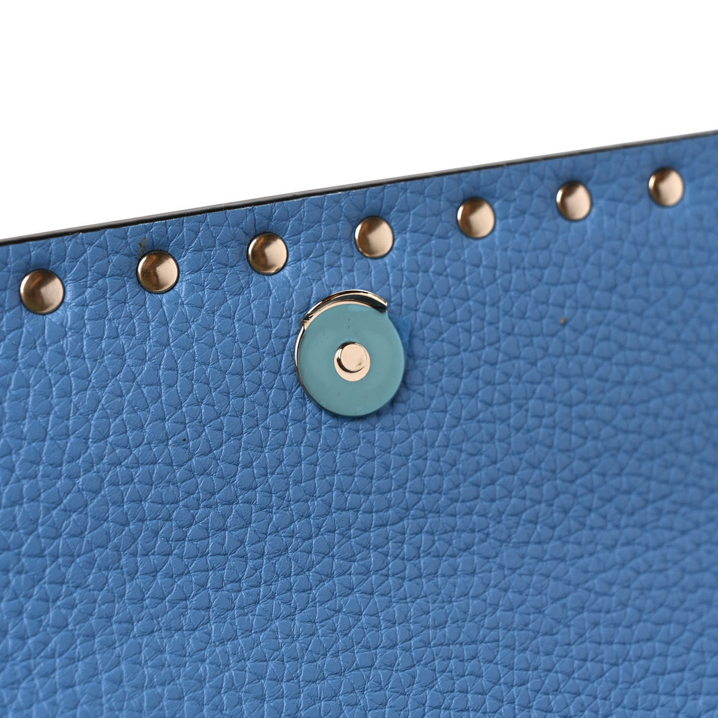 Pebbled Calfskin Rockstud Flap Wallet On Chain Denim