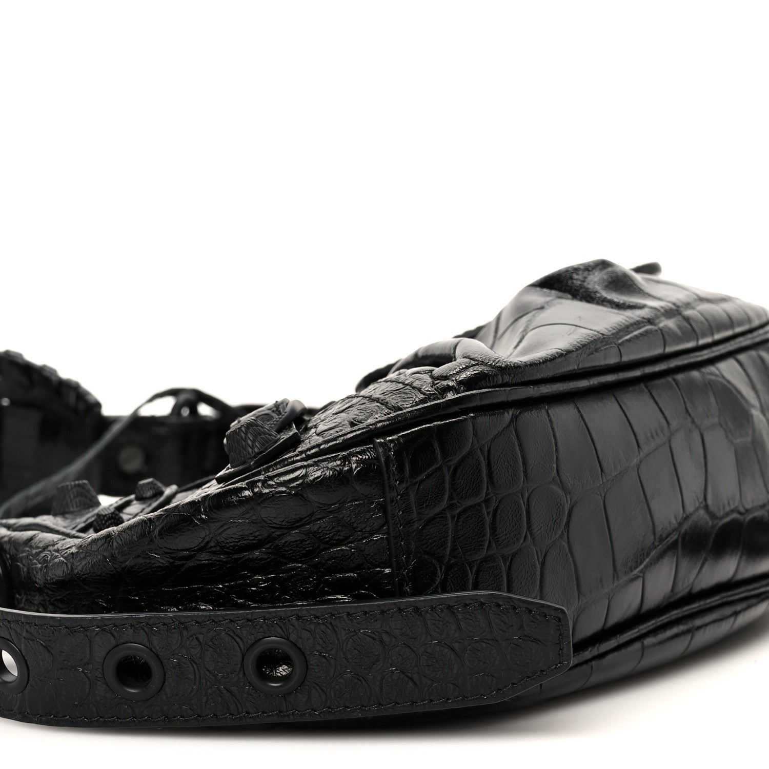 Balenciaga Extra Supple Calfskin Crocodile Embossed Monochrome Le Cagole Shoulder Bag XS Black 10 of 11