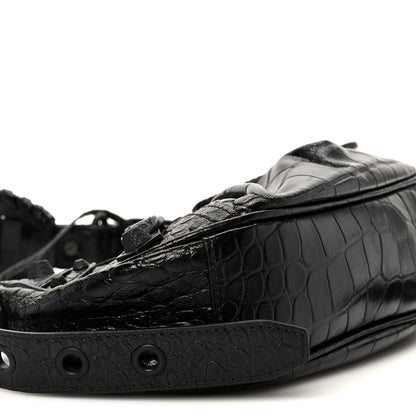 Balenciaga Extra Supple Calfskin Crocodile Embossed Monochrome Le Cagole Shoulder Bag XS Black 10 of 11