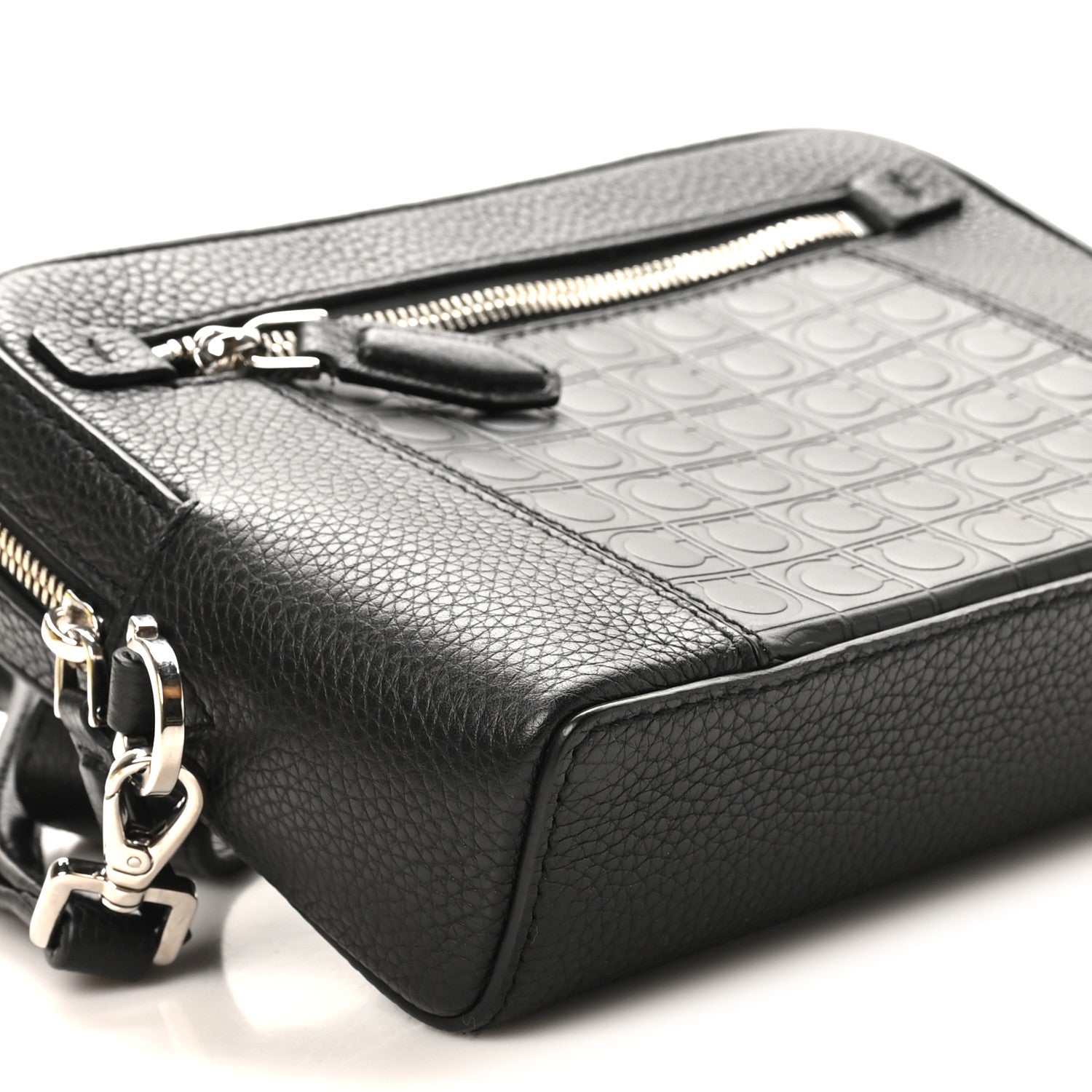 Salvatore Ferragamo Calfskin Gancini Embossed Belt Bag Black 8 of 9