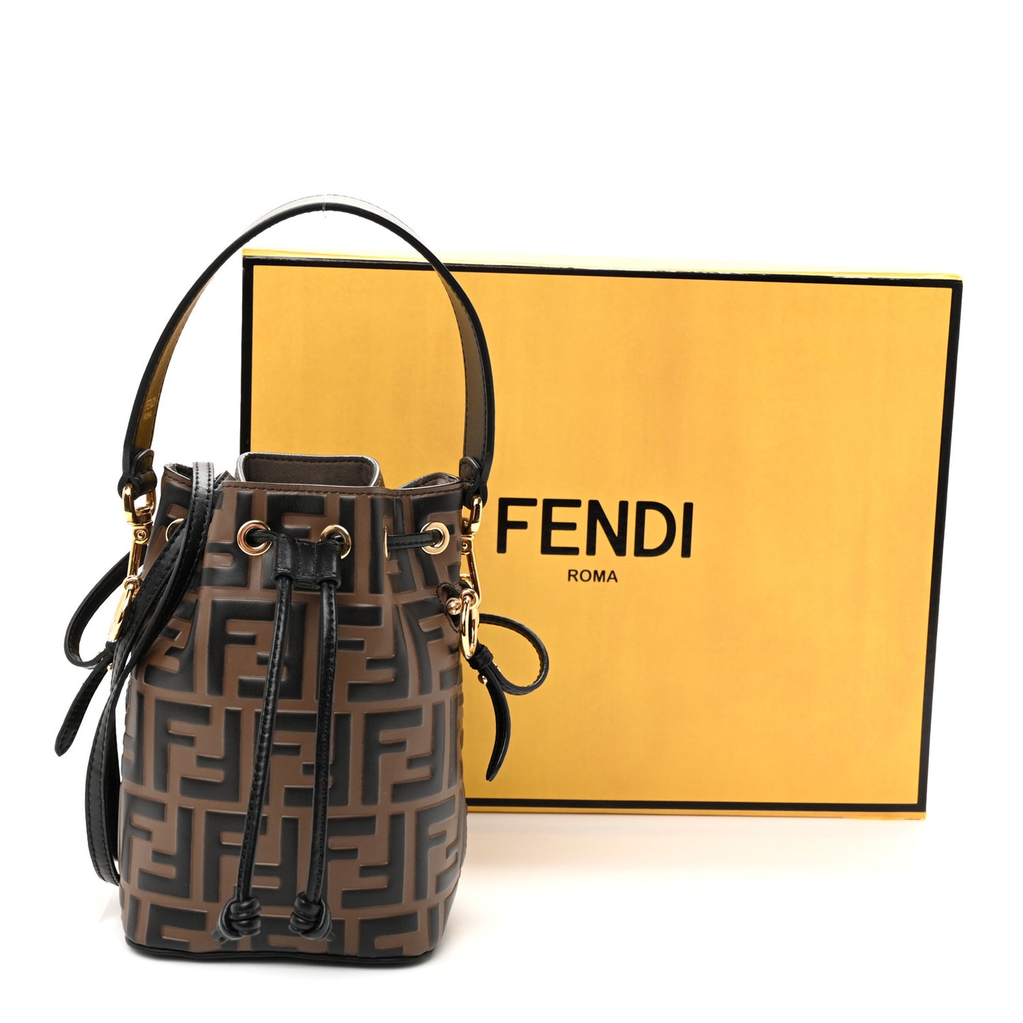 Vitello Liberty F is Fendi Bi-Color FF 1974 Embossed Mini Mon Tresor Bucket Bag Maya Black