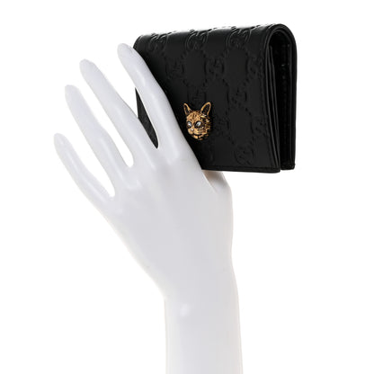 Gucci Guccissima Signature Crystal Cat Card Case Wallet Black 2 of 7