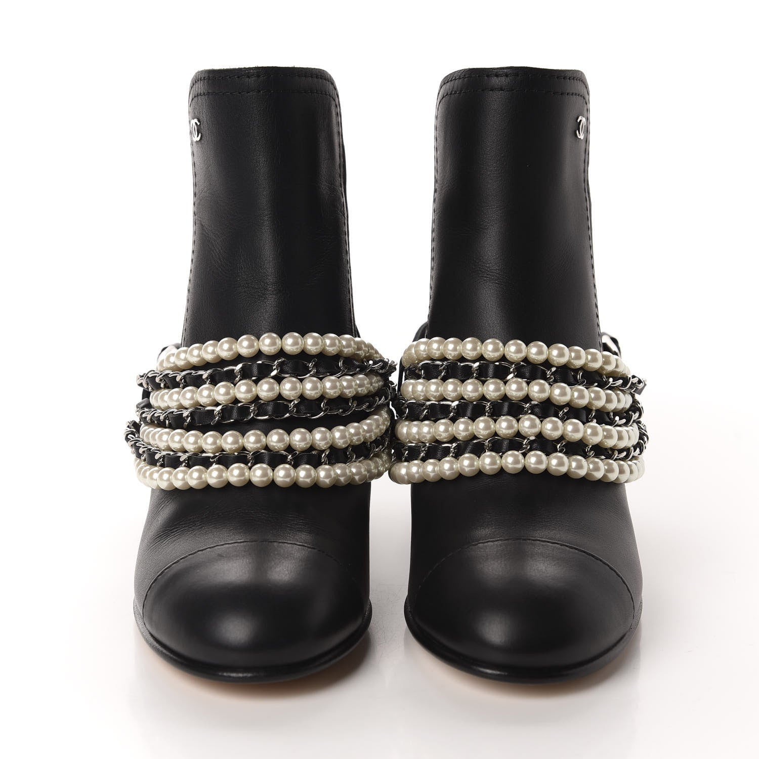 Chanel Calfskin Pearl Cap Toe Short Boots 37 Black 2 of 11