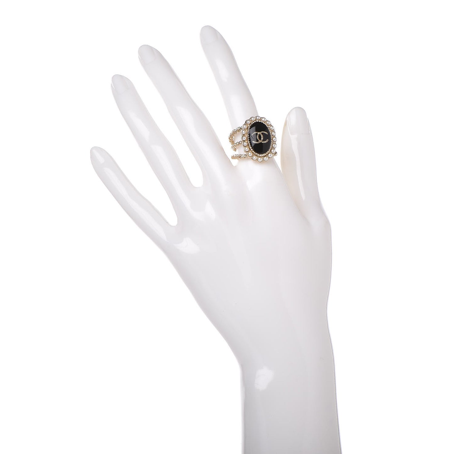 Enamel Pearl CC Ring 6.5 Black Gold