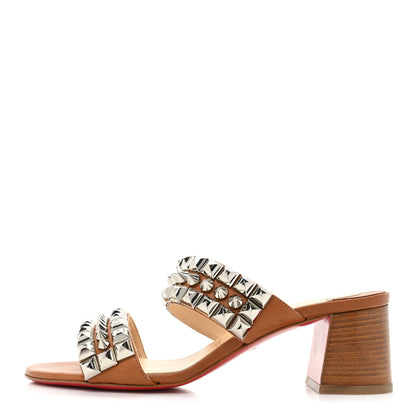Christian Louboutin Calfskin Studded Tina Goes Mad 55 Slide Sandals 37 Cuoio 1 of 12