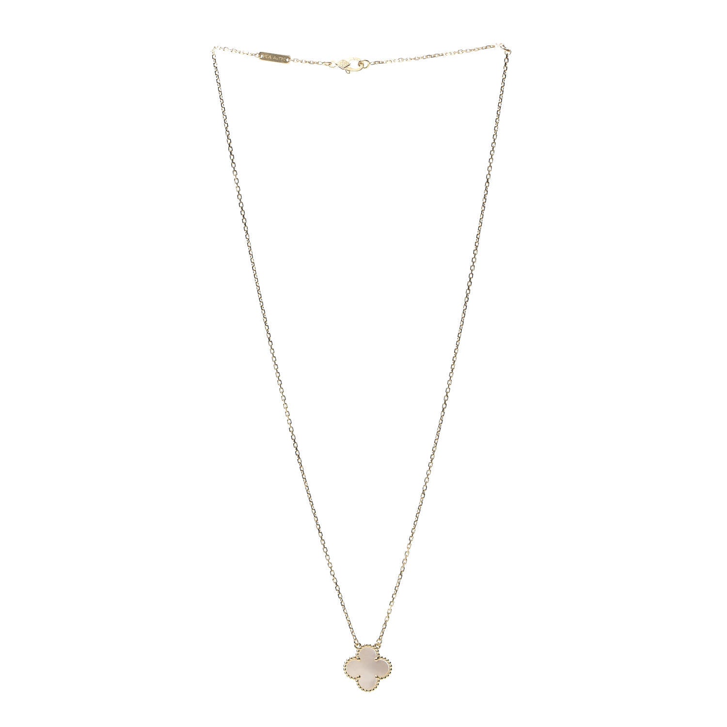 Van Cleef & Arpels 18K Yellow Gold Mother of Pearl Vintage Alhambra Pendant Necklace 3 of 8