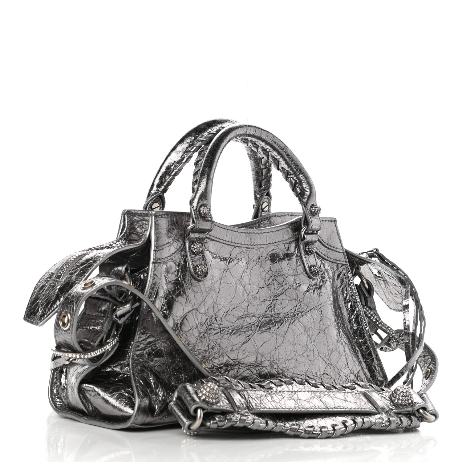 Balenciaga Agneau Arena Crystal Neo Cagole Handbag XS Silver 5 of 19