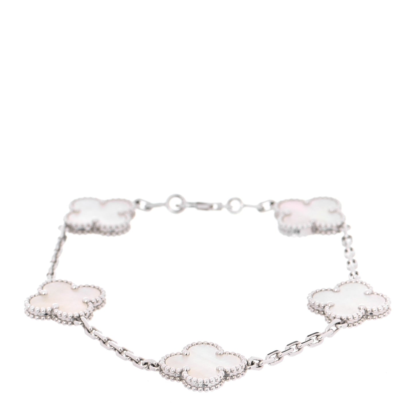 18K White Gold Mother of Pearl 5 Motifs Vintage Alhambra Bracelet