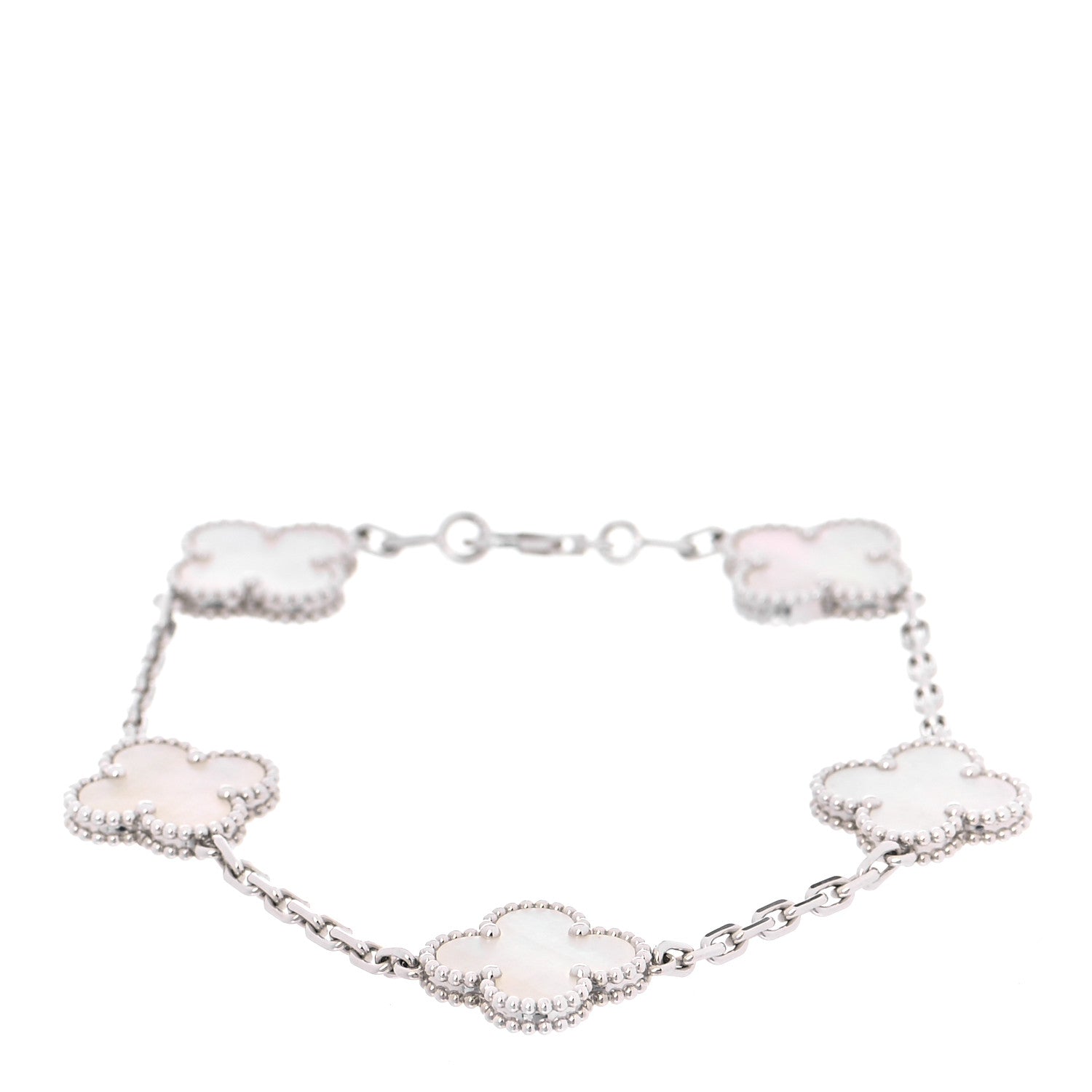 Van Cleef & Arpels 18K White Gold Mother of Pearl 5 Motifs Vintage Alhambra Bracelet 1 of 6