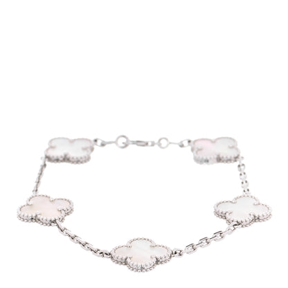 Van Cleef & Arpels 18K White Gold Mother of Pearl 5 Motifs Vintage Alhambra Bracelet 1 of 6