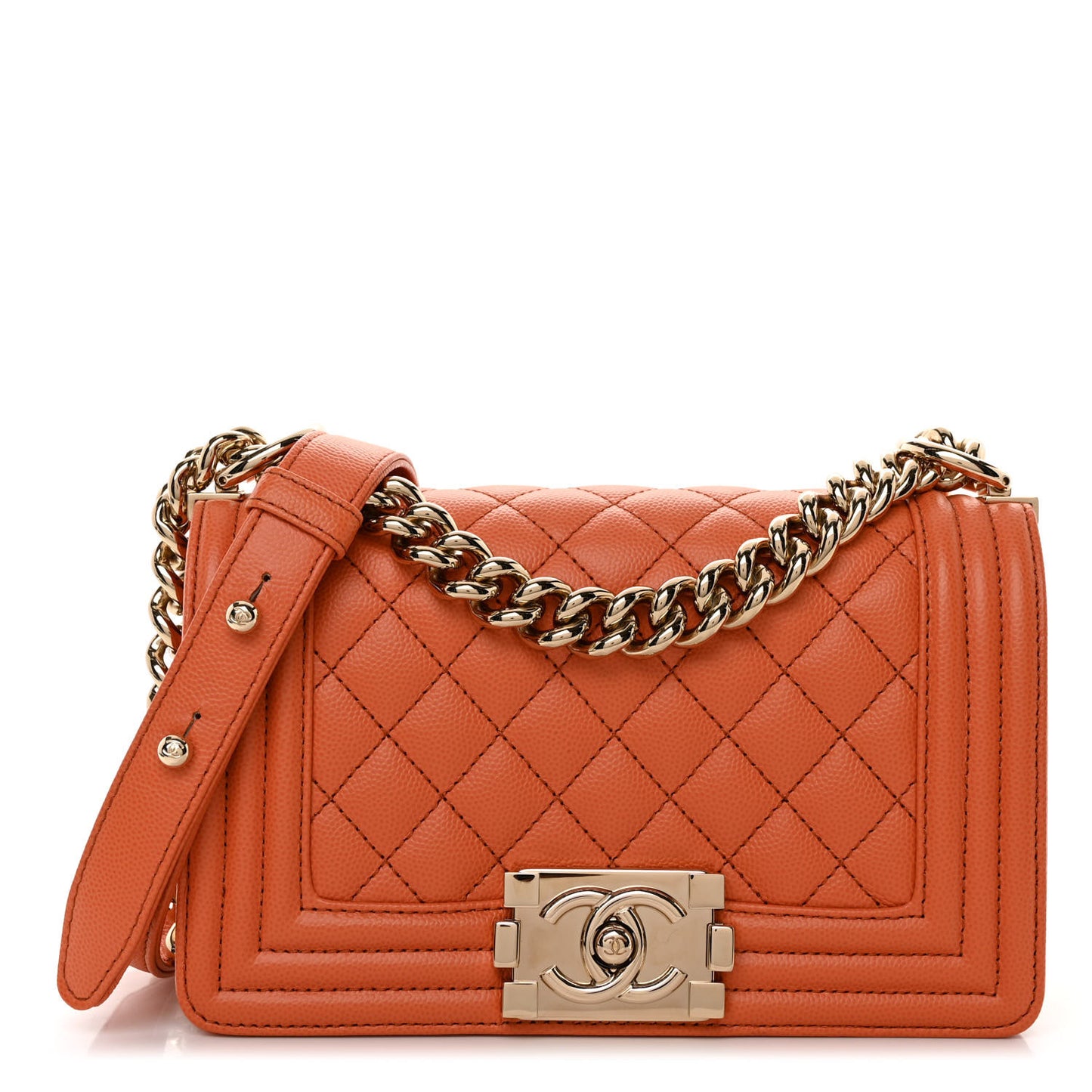 Caviar Quilted Small Boy Flap Orange