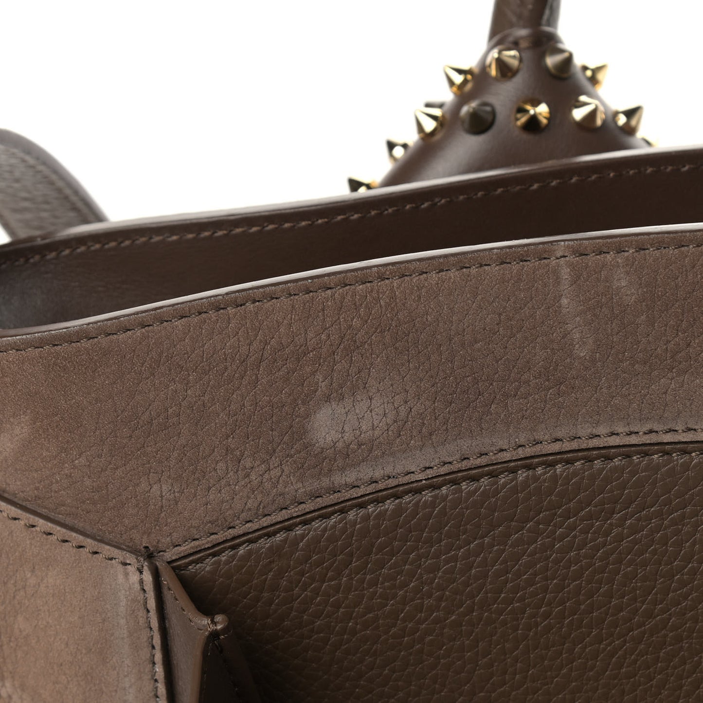 Suede Grained Calfskin Studded Large Eloise Satchel Brown