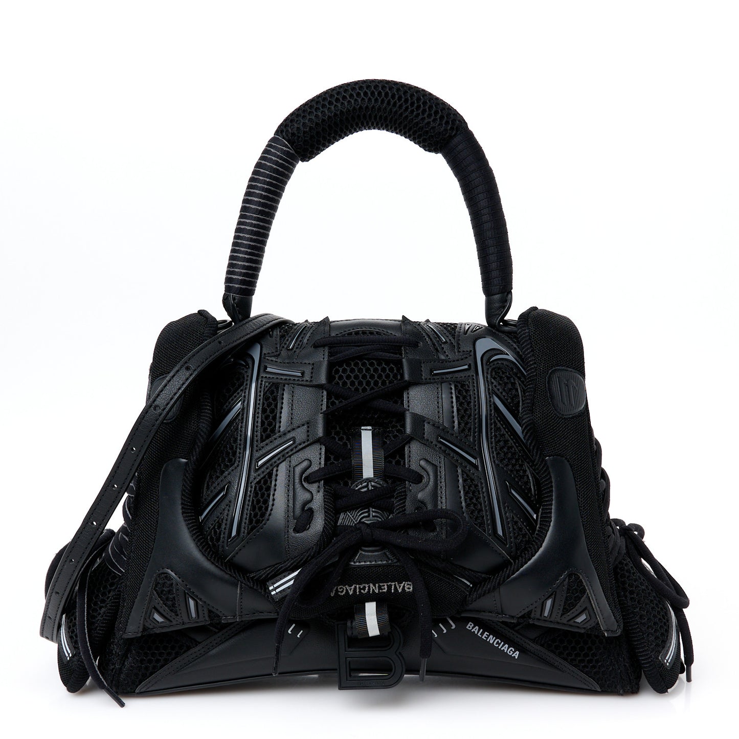 Faux Calfskin Fabric Medium Sneakerhead Top Handle Bag Black