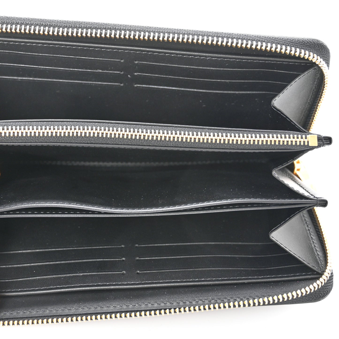 Calfskin Nanogram Embossed Zippy Wallet Black