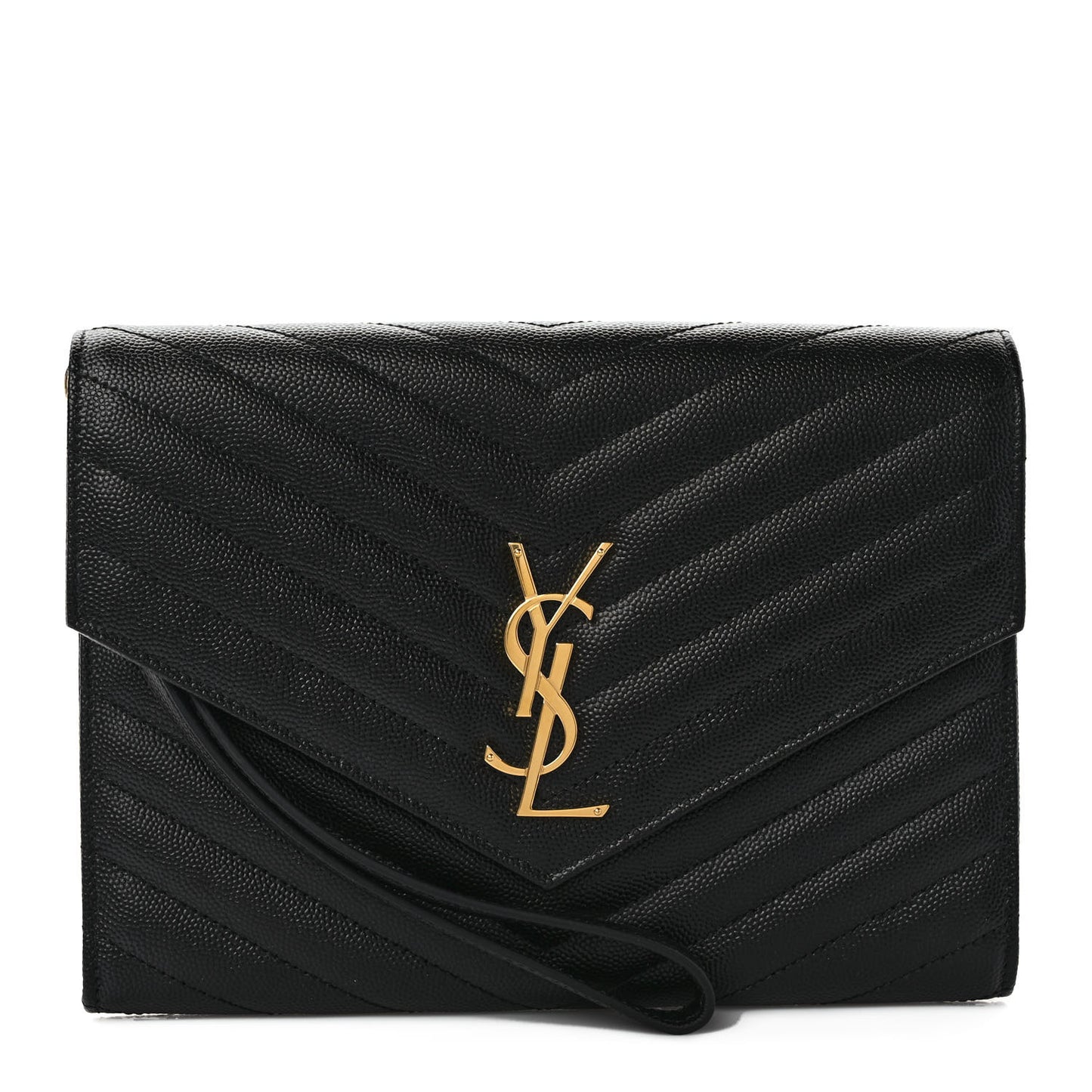Grain De Poudre Matelasse Chevron Monogram Envelope Clutch Black
