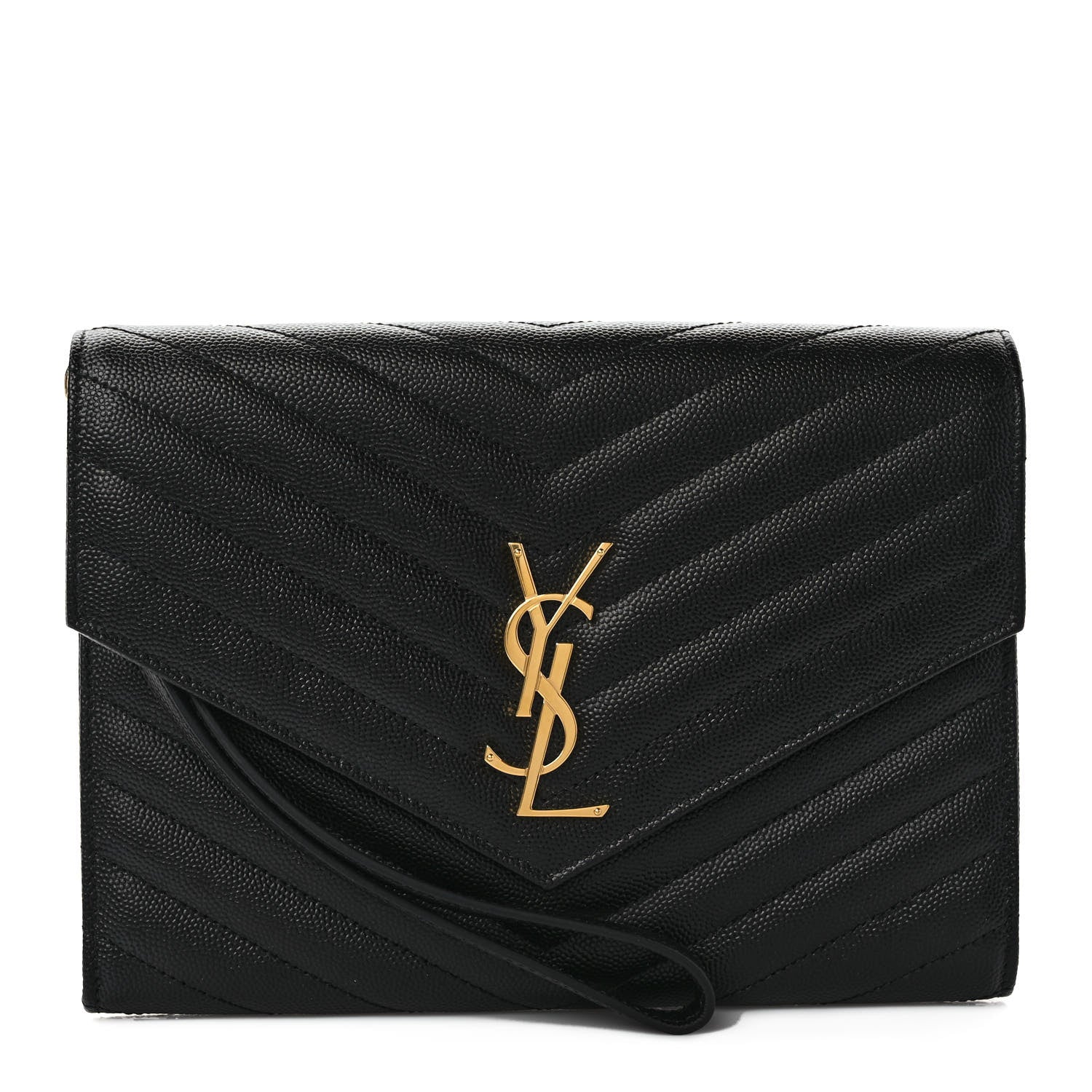 Saint Laurent Grain De Poudre Matelasse Chevron Monogram Envelope Clutch Black 1 of 9