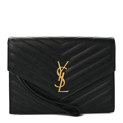 Saint Laurent Grain De Poudre Matelasse Chevron Monogram Envelope Clutch Black 1 of 9