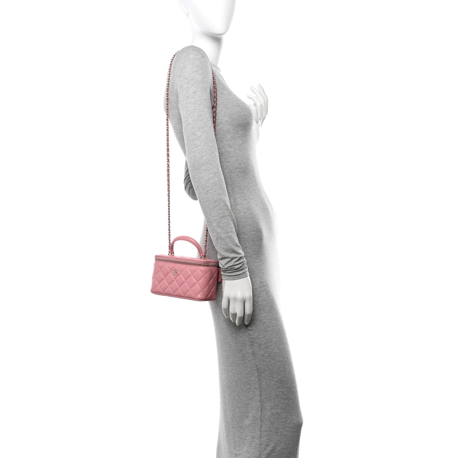 Chanel Lambskin Quilted Small Top Handle Vanity Case With Chain Dark Pink 2 of 11