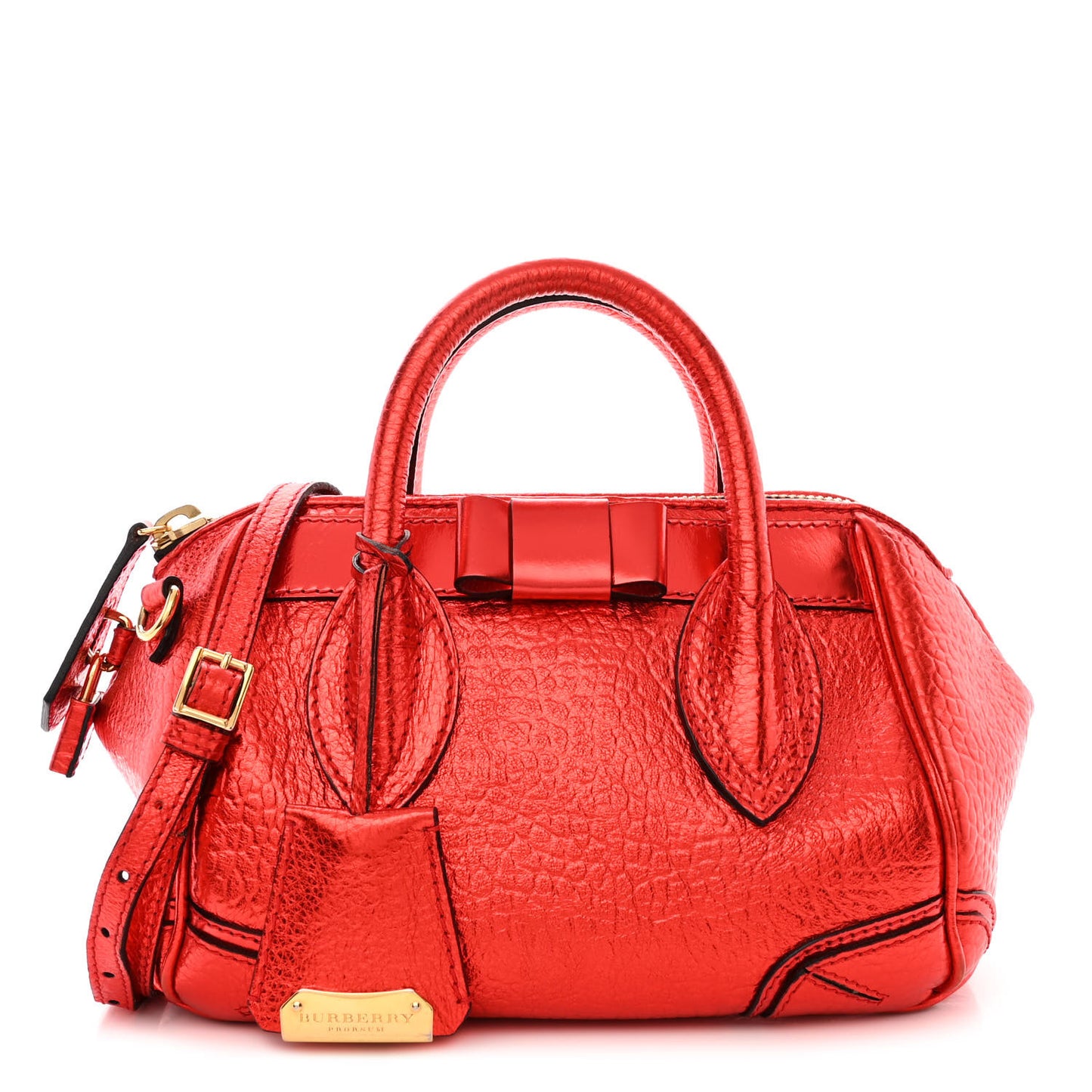 Metallic Calfskin Small Blaze Satchel Red