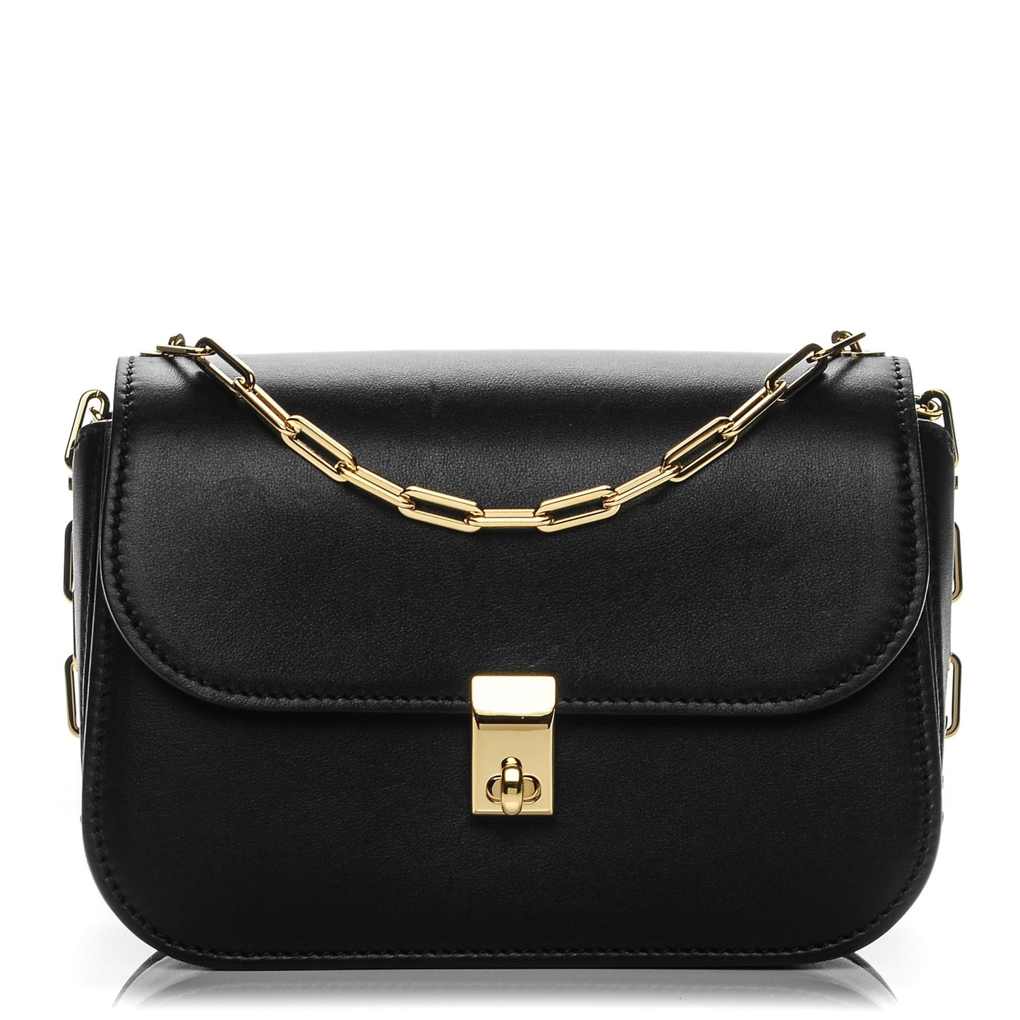 Vitello Chain Flap Bag Black