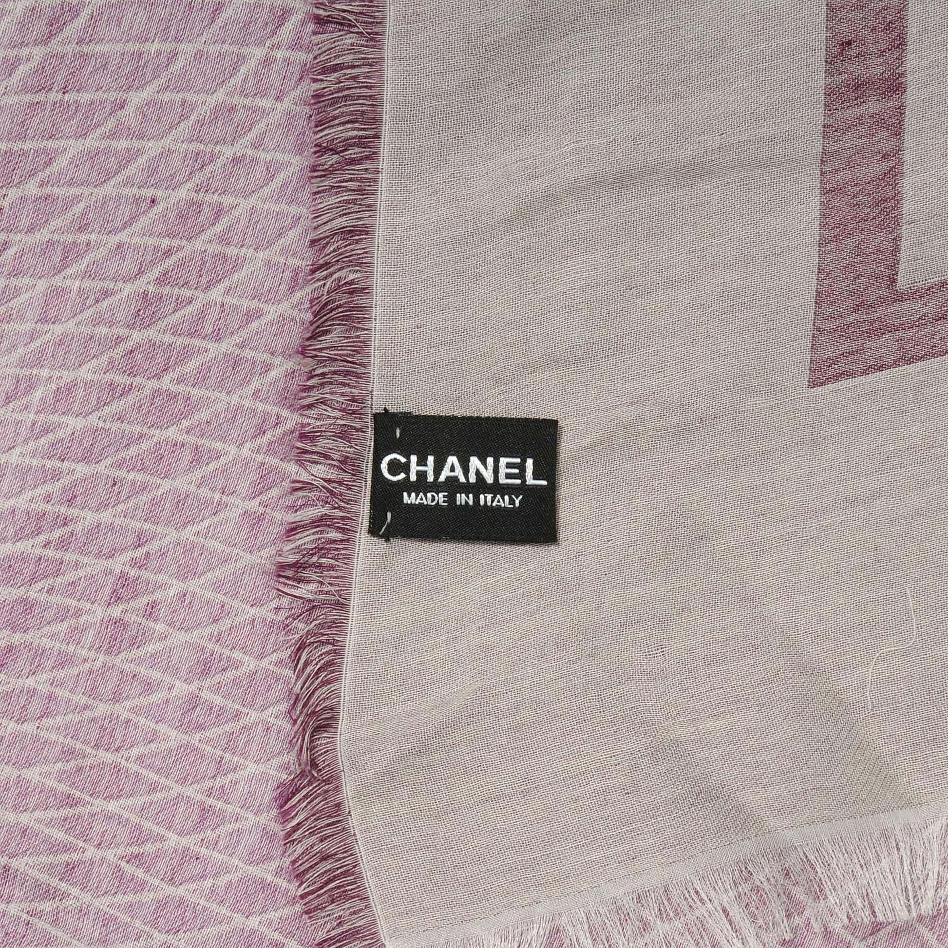 Chanel Cashmere Silk Spirograph Scarf Shawl Purple White 4 of 5