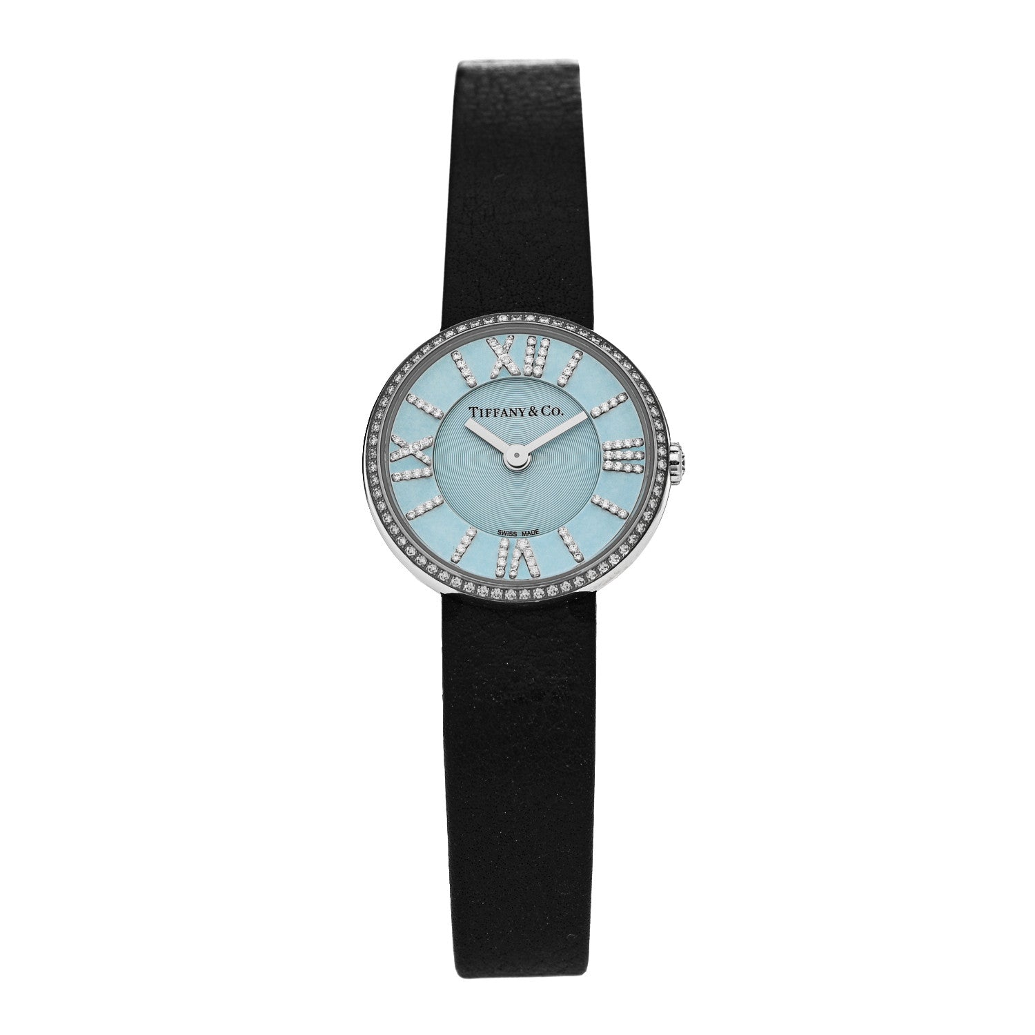 Tiffany Stainless Steel Calfskin Diamond Bezel 24mm Atlas 2-Hand Quartz Watch Tiffany Blue 1 of 5