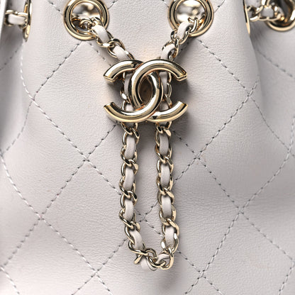 Chanel Calfskin Stitched Chain Bucket Bag Light Grey 8 of 12