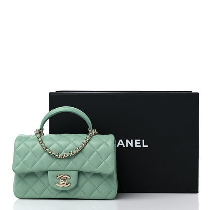 Chanel Lambskin Quilted Mini Top Handle Rectangular Flap Light Green 10 of 10